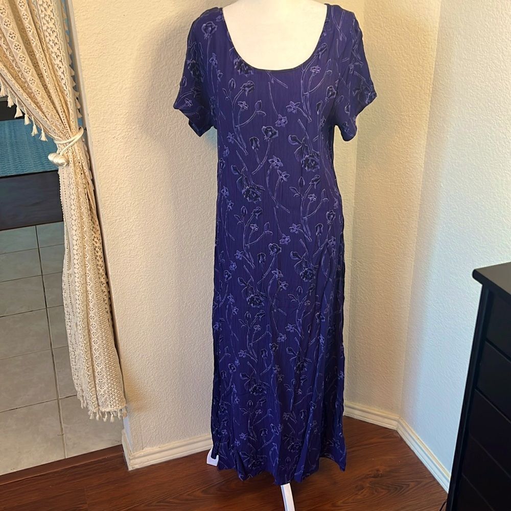 Purple Croft & Barrow Floral Scoop Neck Short Sleeve Maxi Dress ~ Size 12